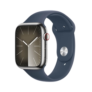 Apple Watch Series 9 Silver Stainless Case with Storm Blue Sport Band