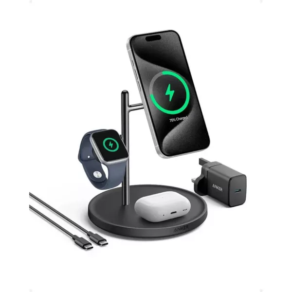 Anker MagGo Wireless Charging Station (15W, Foldable 3-in-1)