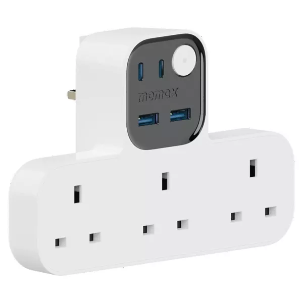 Momax 1-Charge Work Flow T-Shaped Extension 3-Socket with USB - White
