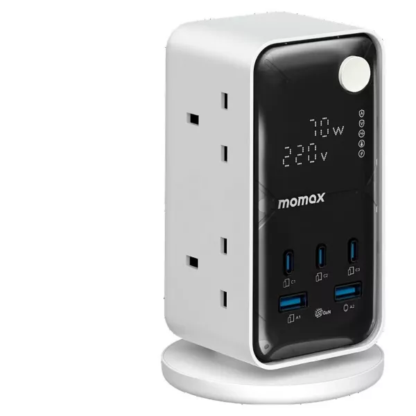 Momax 1-Charge 70W 6-Outlet Digital Display Power Tower with USB - White