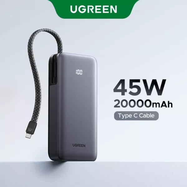 UGreen 20000mAh Power Bank with Built-in Cable