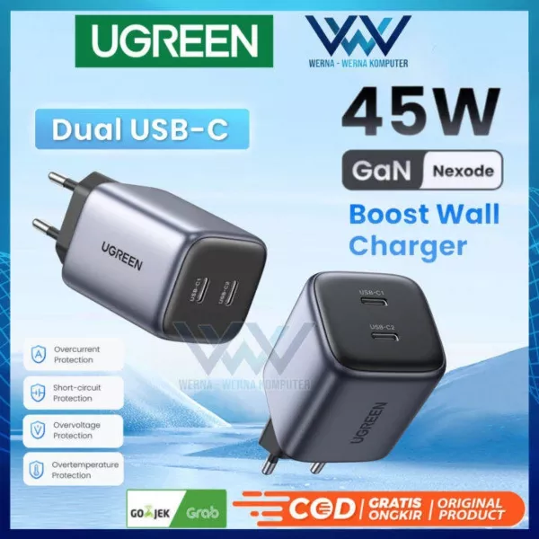 UGreen Dual USB-C Fast Charger 45W Gray UK
