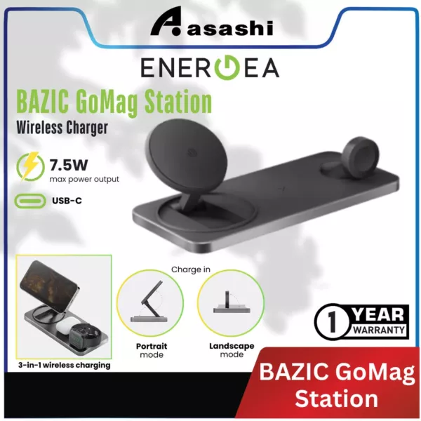 Energea Bazic GoMag 3-in-1 MagSafe Wireless Charger - Black