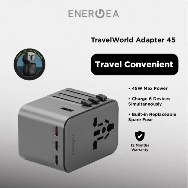 Energea - Travel Adapter -Ultra Portable - 45W - Gunmetal