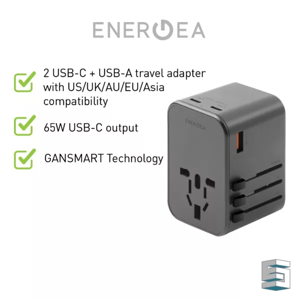 Energea - Travel Adapter - Ultra Thin - 65W - Gunmetal
