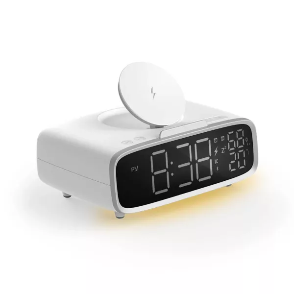 Momax Digital Clock with Wireless Charging - White