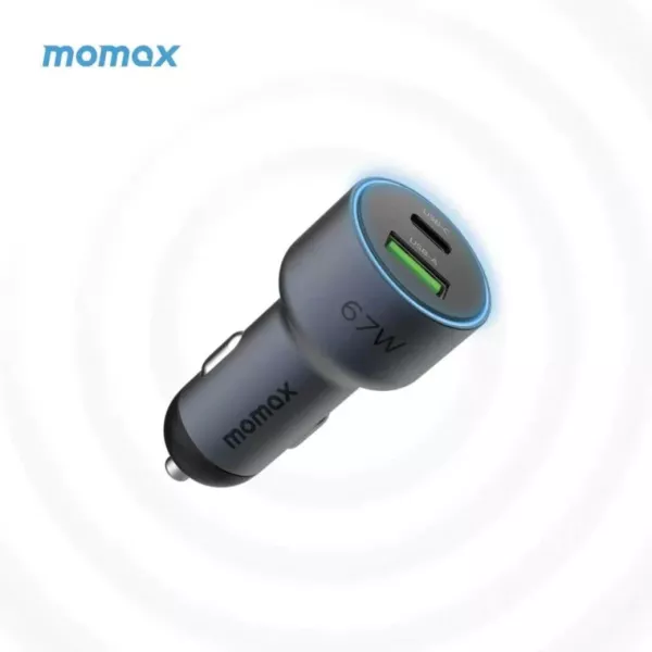 Momax Move Dual 2USBC USB-A 67W Car Charger - Space Gray