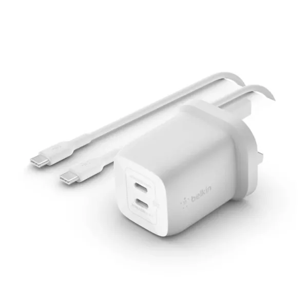 Belkin 65W USB-C PD GaN Wall Charger / USB-C to USB-C Cable - White