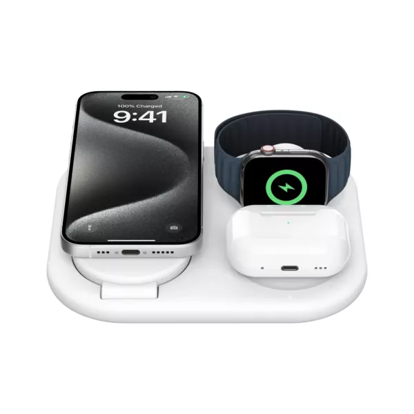 Belkin 3-in-1 Magnetic Wireless Charging Stand with Qi2 15W - White