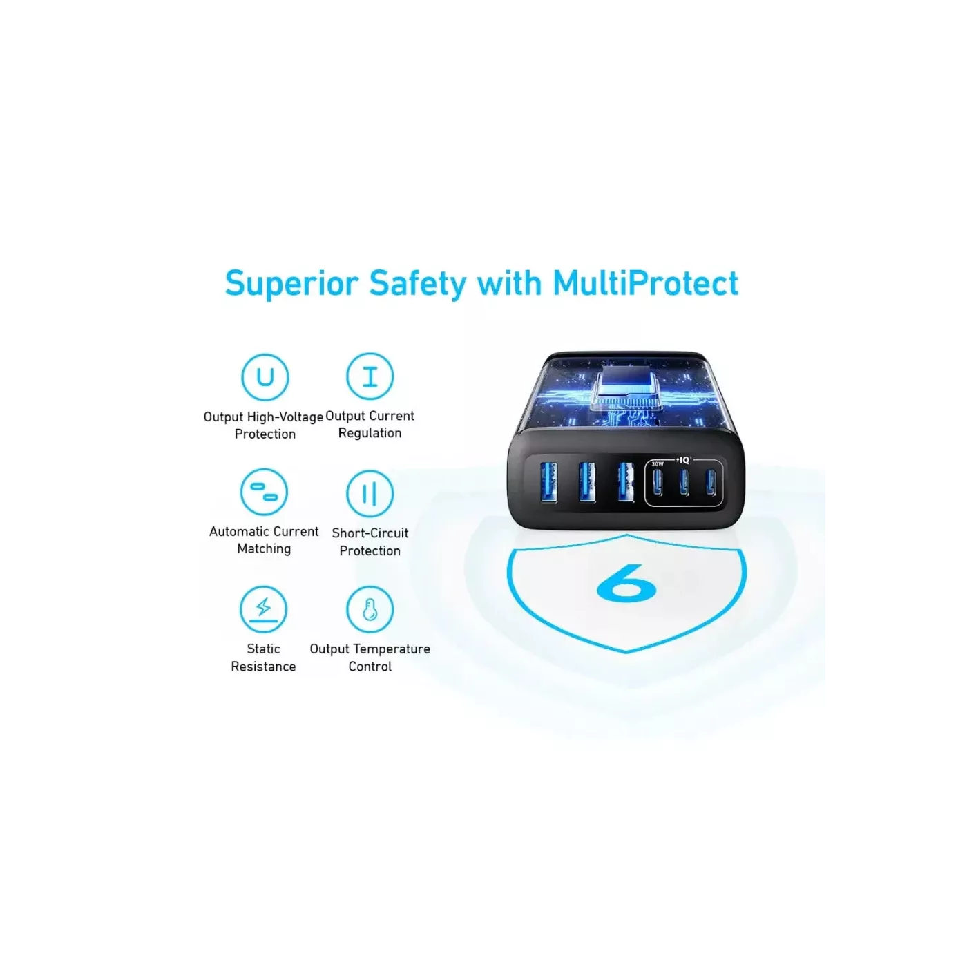 Anker Charger Hub (112W, 6 Ports, GaN) - Black