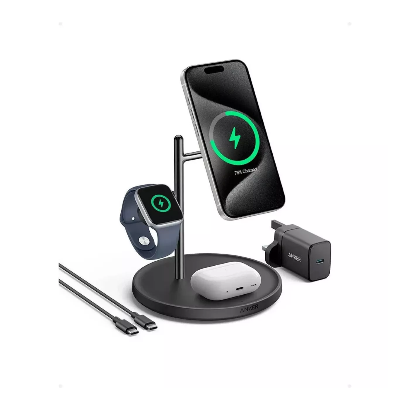 Anker MagGo Wireless Charging Station (15W, Foldable 3-in-1)