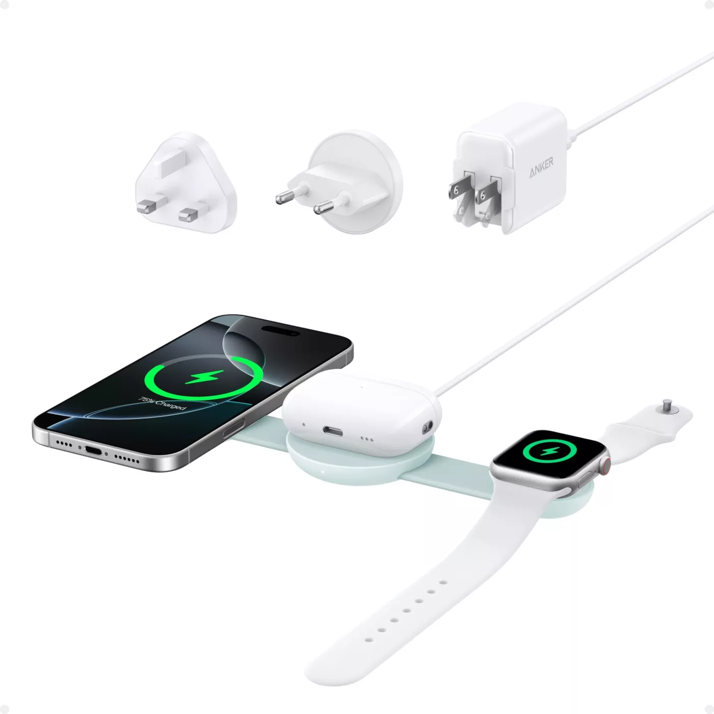 Anker MagGo Wireless Charging Station (15W, Foldable 3-in-1)