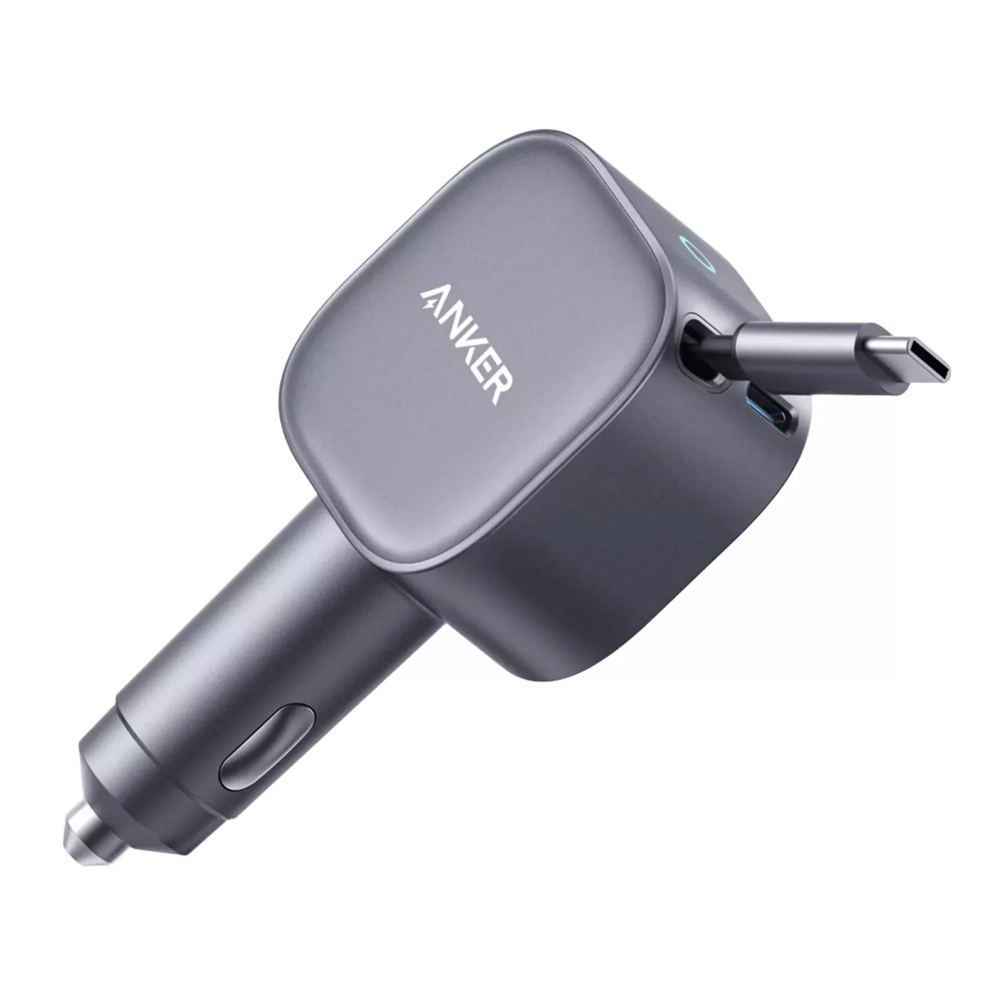 Anker Nano Car Charger (75W, with Retractable Cable) -Gray