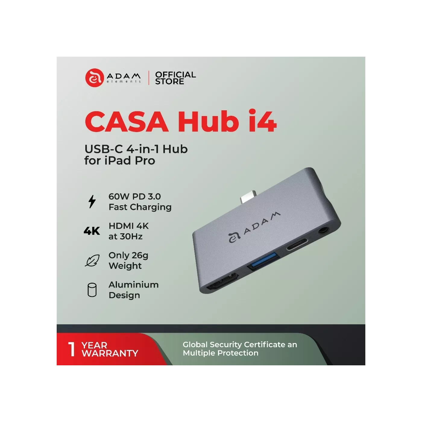 Adam Elements Casa Hub i4 USB-C 4-in-1 Hub for iPad Pro