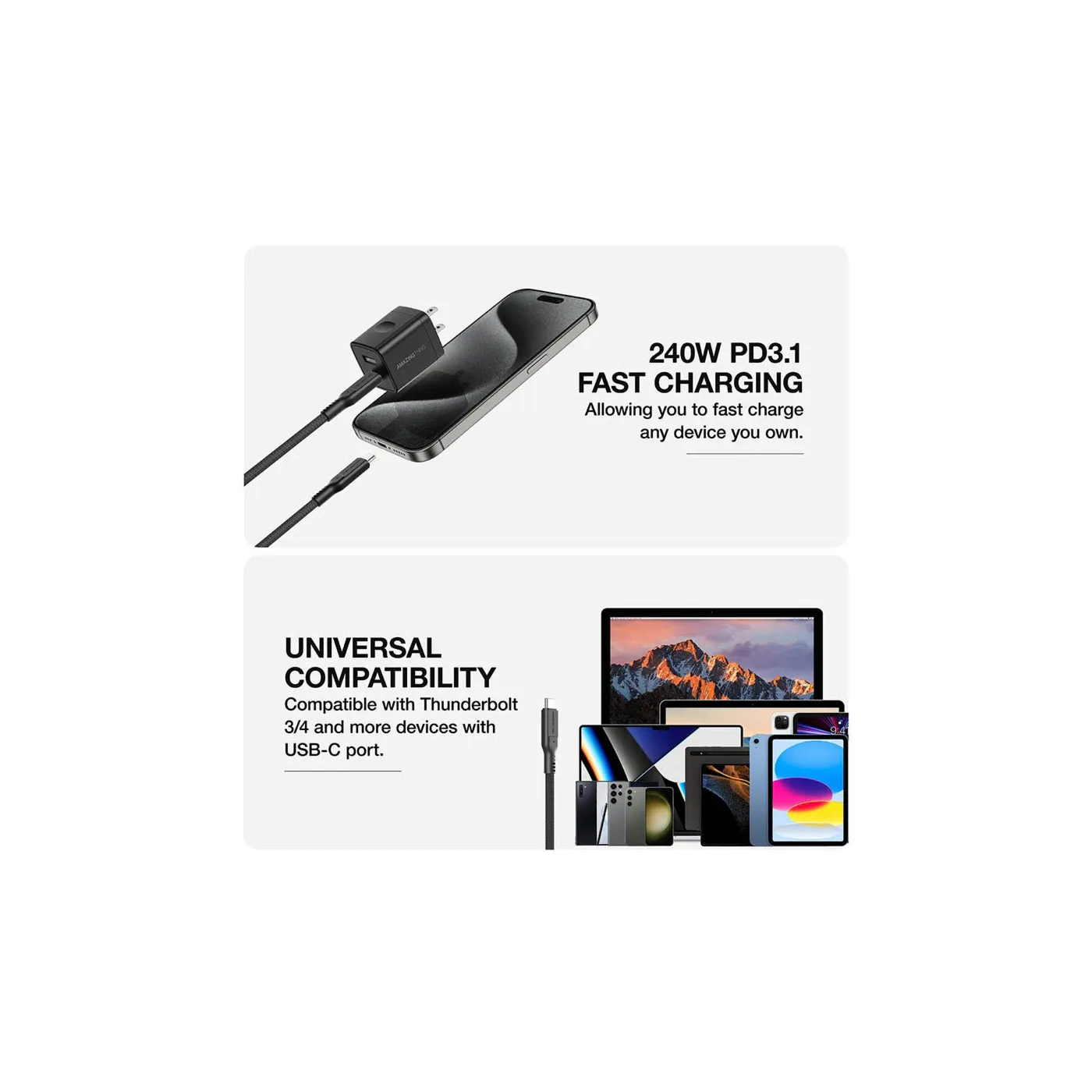 AT Thunder Pro 240W C to C Cable 1.2m - Black
