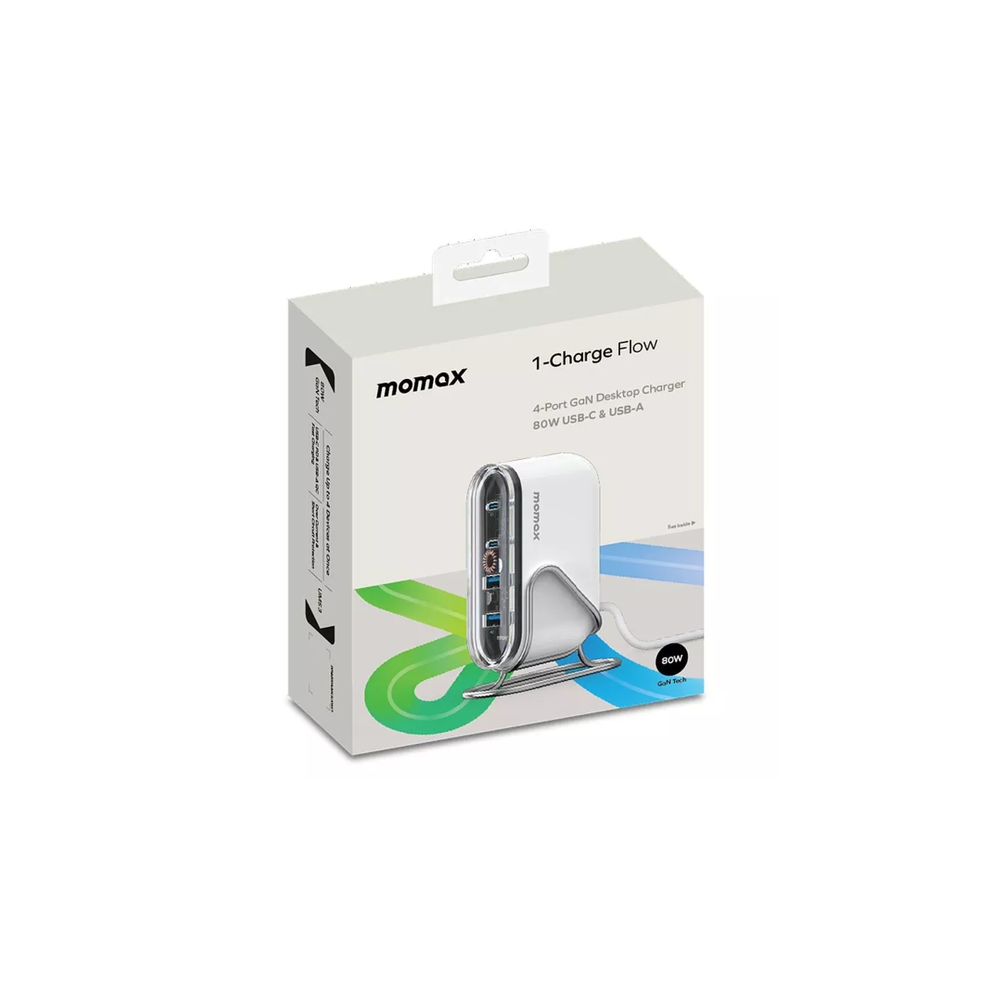 Momax 1-Charge Flow PD 80W 4-Port GaN Desktop Charger - White