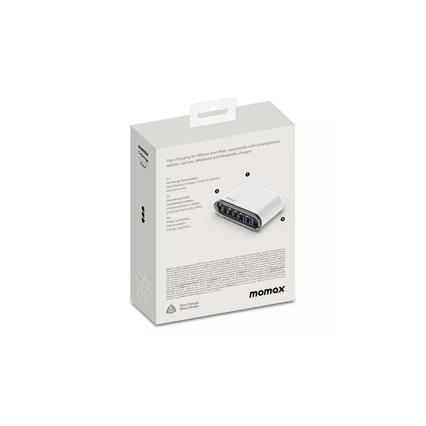 Momax 1-Charge Flow Plus PD 120W 6-Port GaN Desktop Charger - White