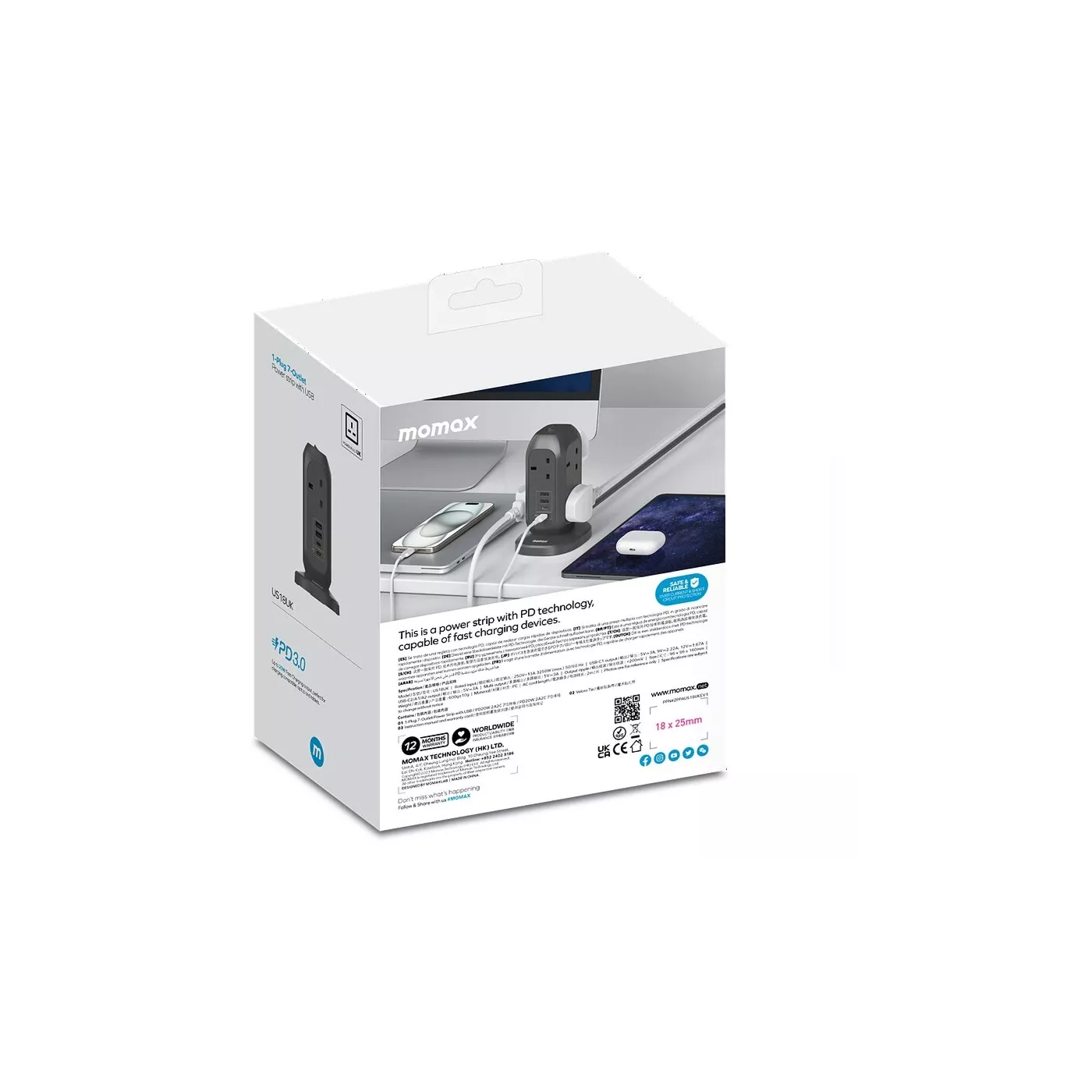 Momax OnePlug 7-Outlet Power Strip with USB