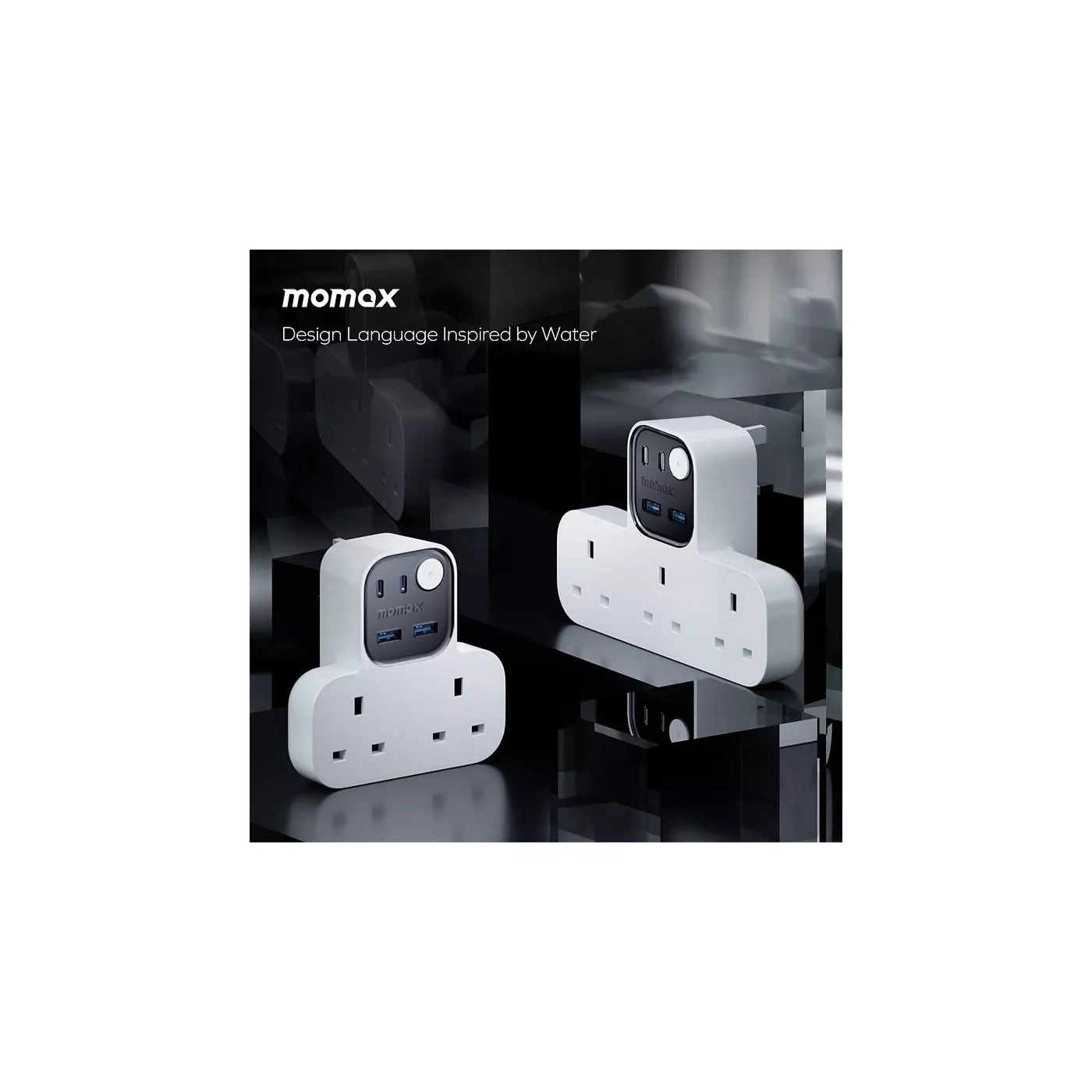 Momax 1-Charge Work Flow T-Shaped Extension 3-Socket with USB - White