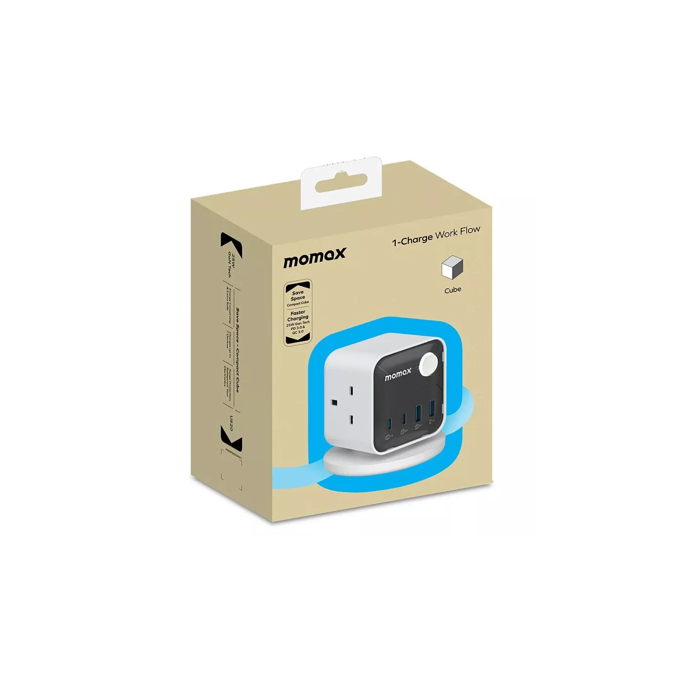 Momax 1-Charge Work Flow 3-Outlet Power Cube with USB - White
