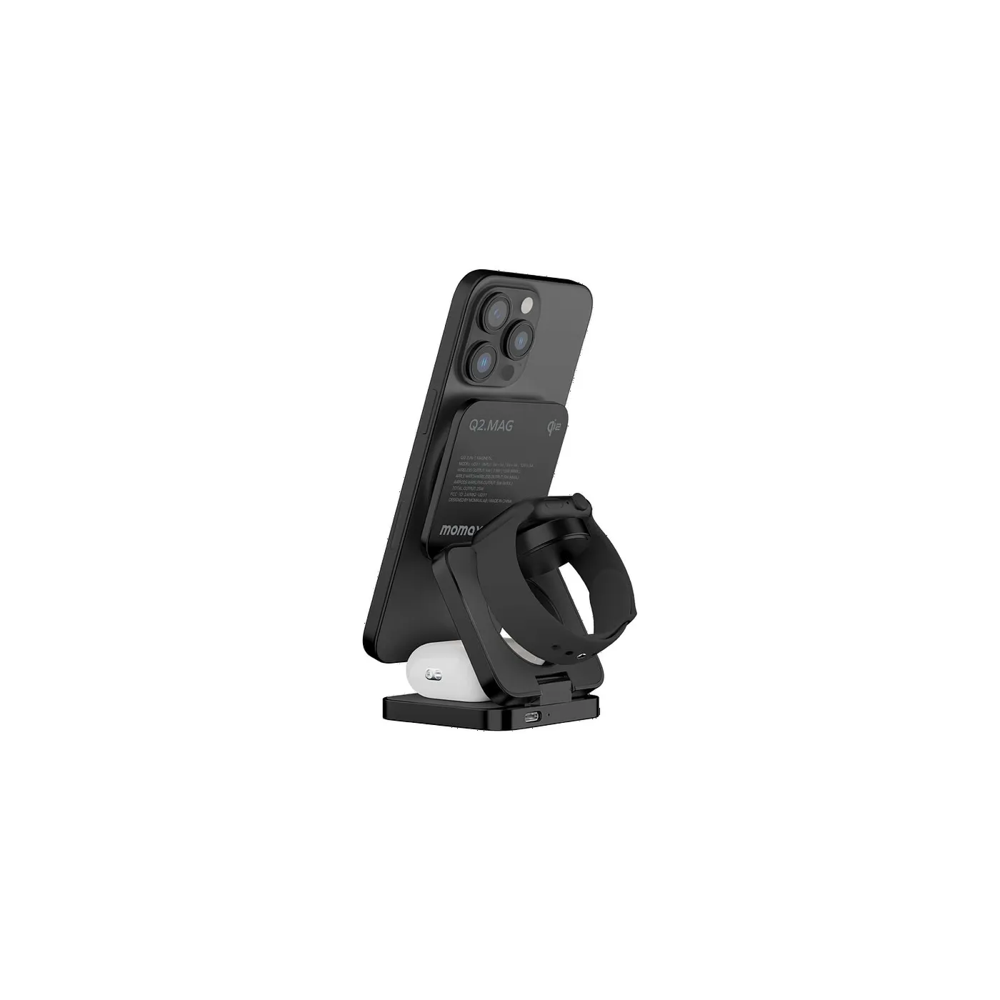 Momax Q2 Mag Go Qi2 15W 3-in-1 Wireless Charging Stand - Black