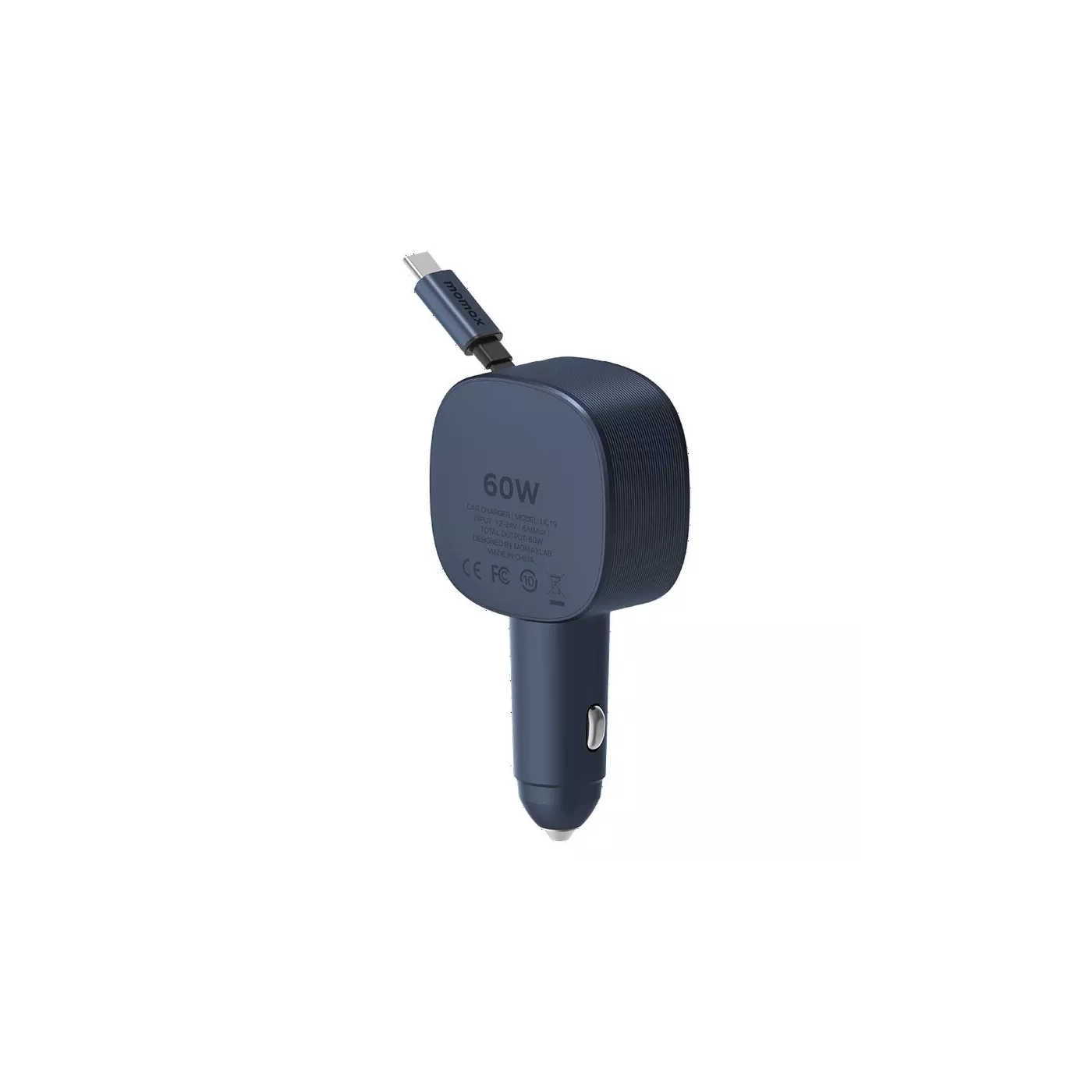 Momax 1-Move+ 60W 2-Port Car Charger with Built-in Retractable Cable - Gray