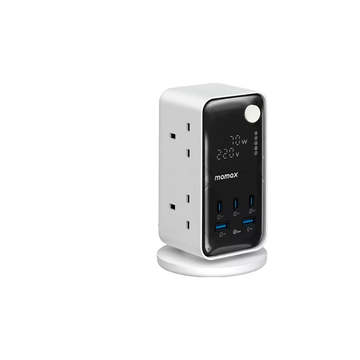 Momax 1-Charge 70W 6-Outlet Digital Display Power Tower with USB - White