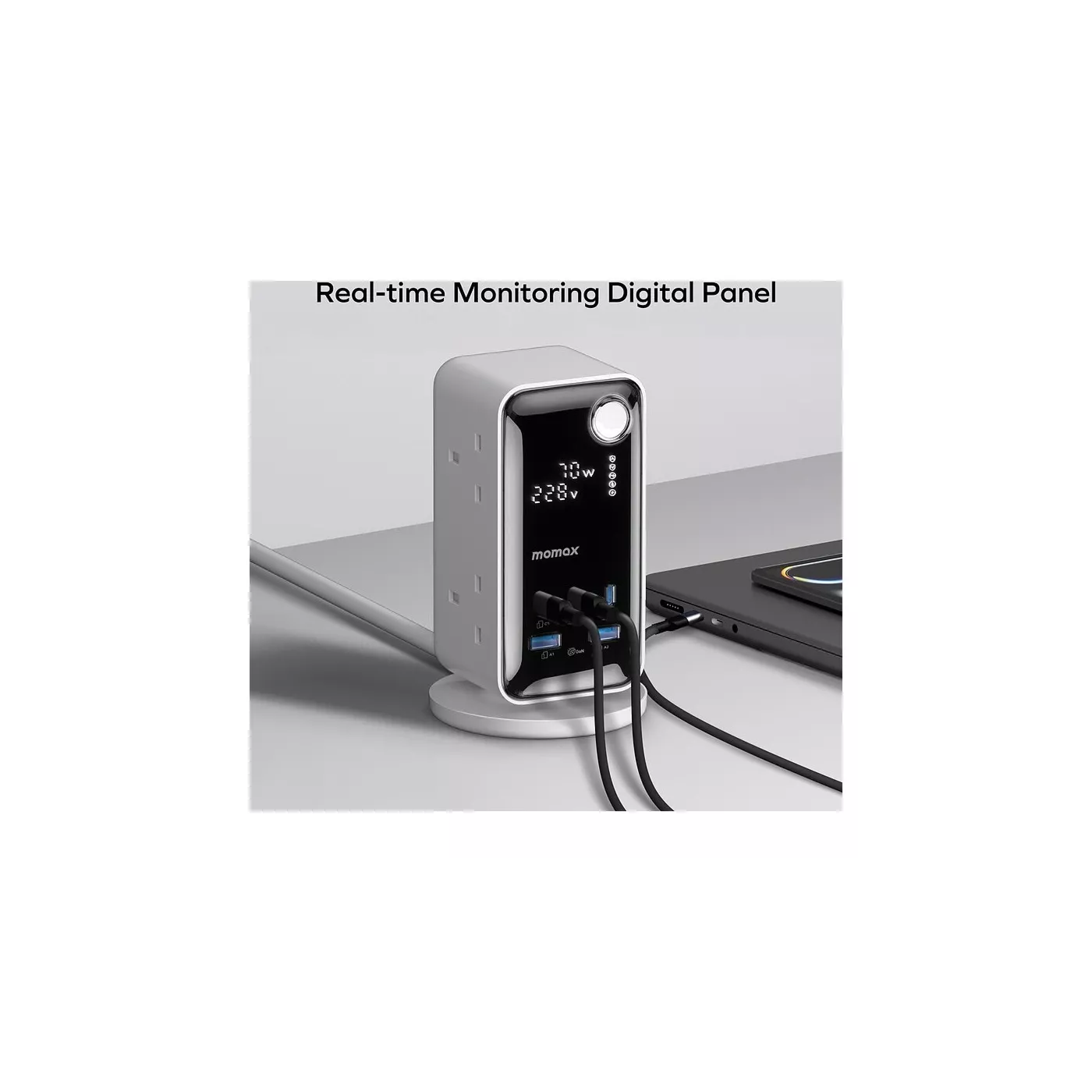 Momax 1-Charge 70W 6-Outlet Digital Display Power Tower with USB - White