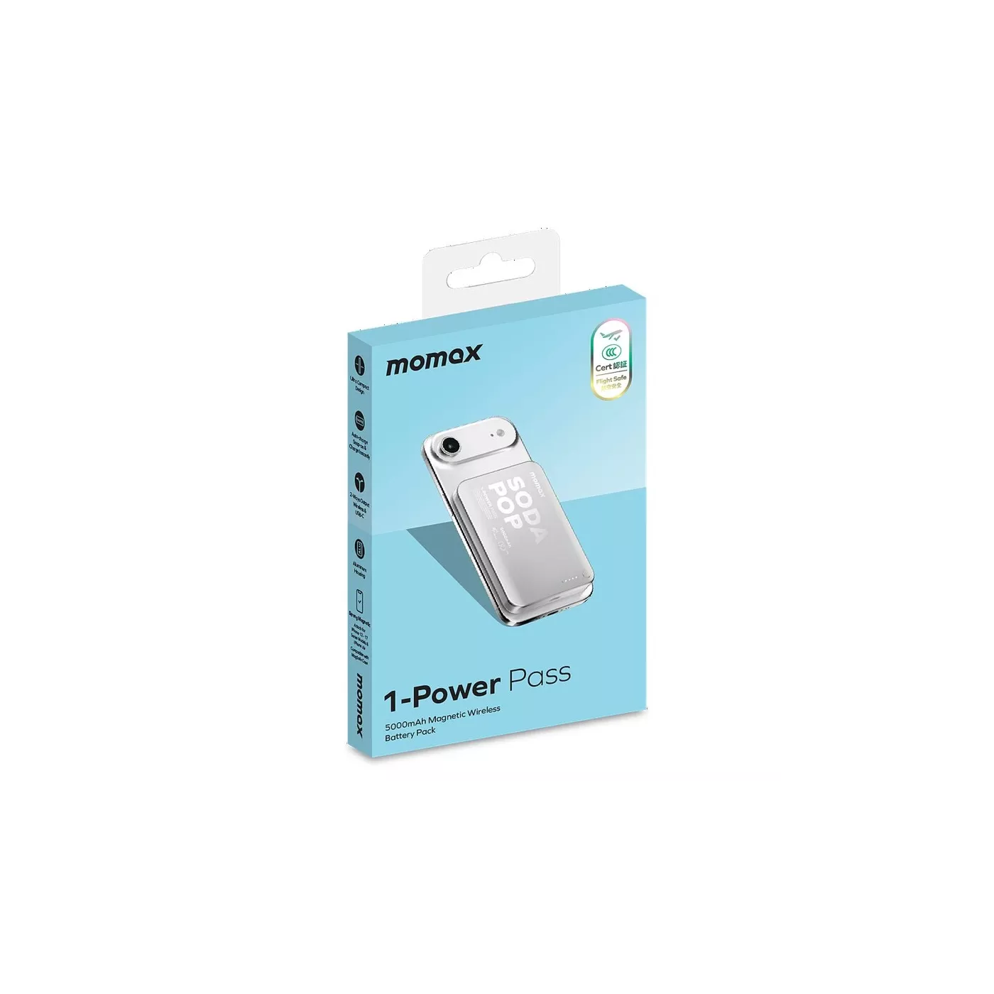 Momax 1-Power Pass 5000mAh Magnetic Wireless Battery Pack - Silver