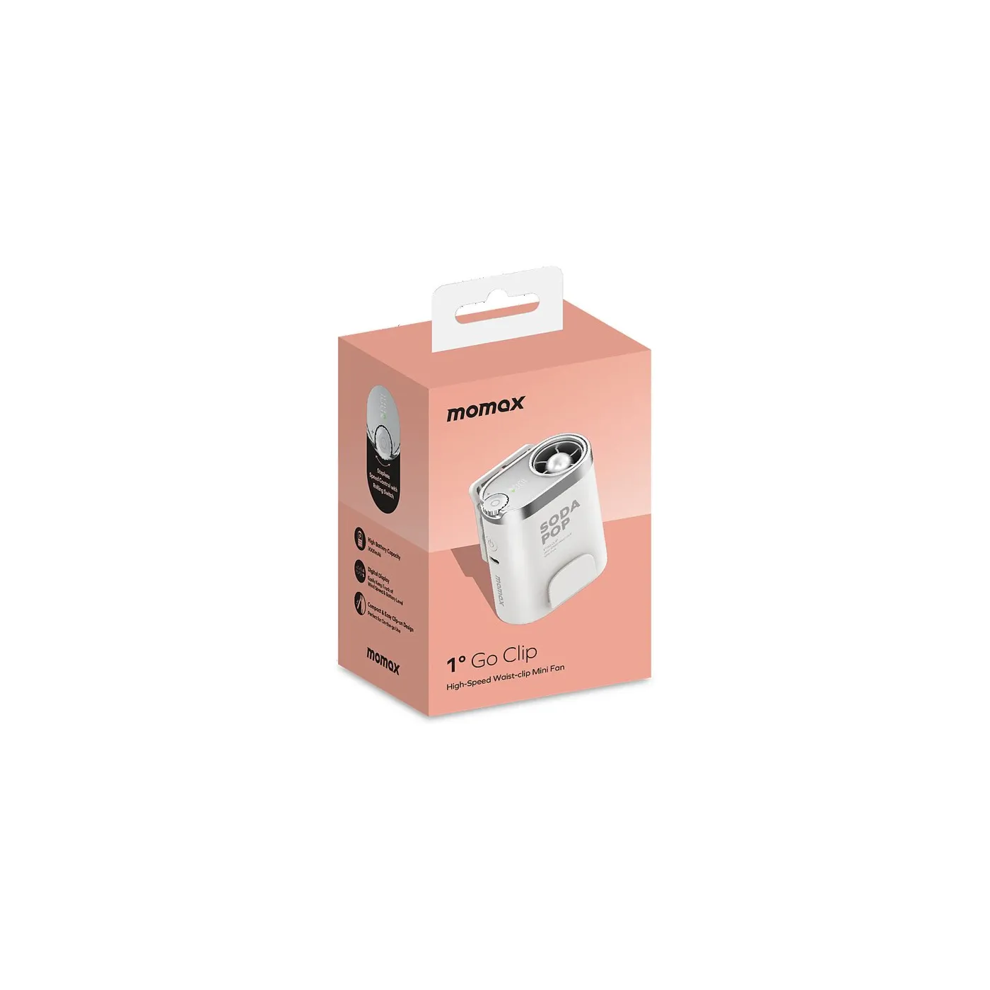 Momax 1°Go Clip High-Speed Waist-Clip Mini Fan - White