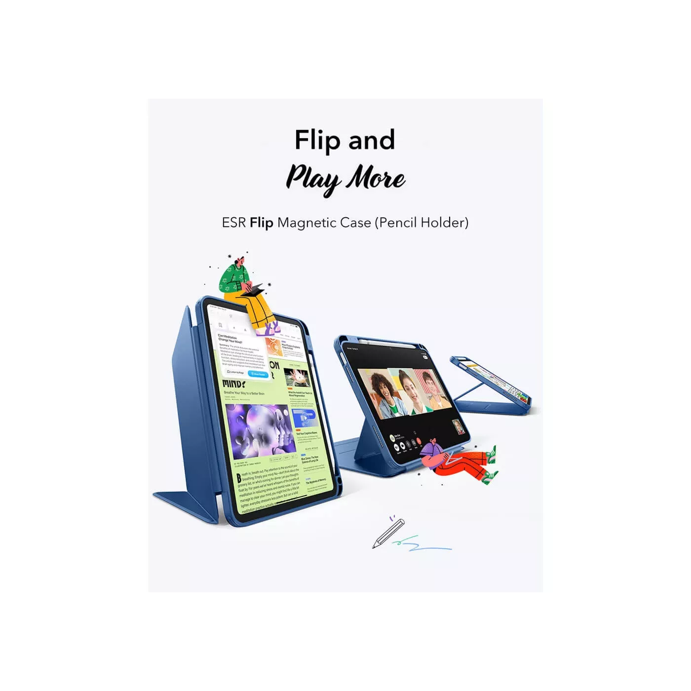ESR Flip iPad 11Gen/10.9 Hybrid Pencil Holder Case - Blue