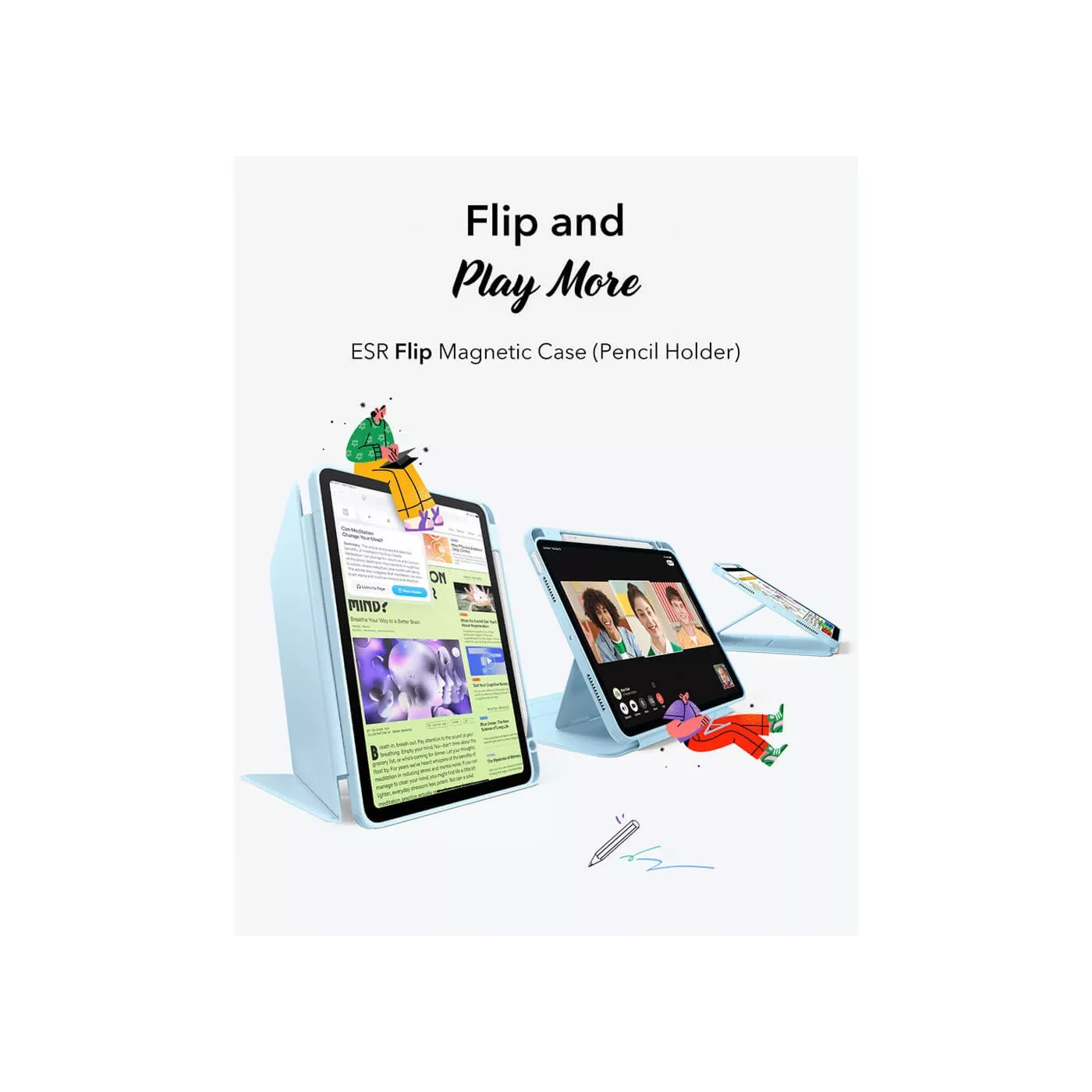ESR Flip Magnetic Case with Pencil Holder for 11-inch iPad Air Sky Blue