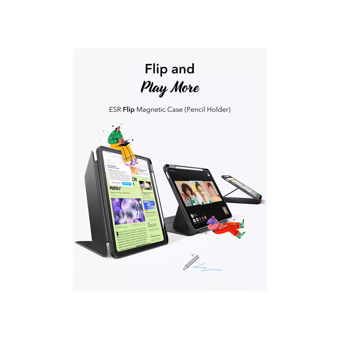 ESR Flip Magnetic Case with Pencil Holder for 11-inch iPad Air M3 Black