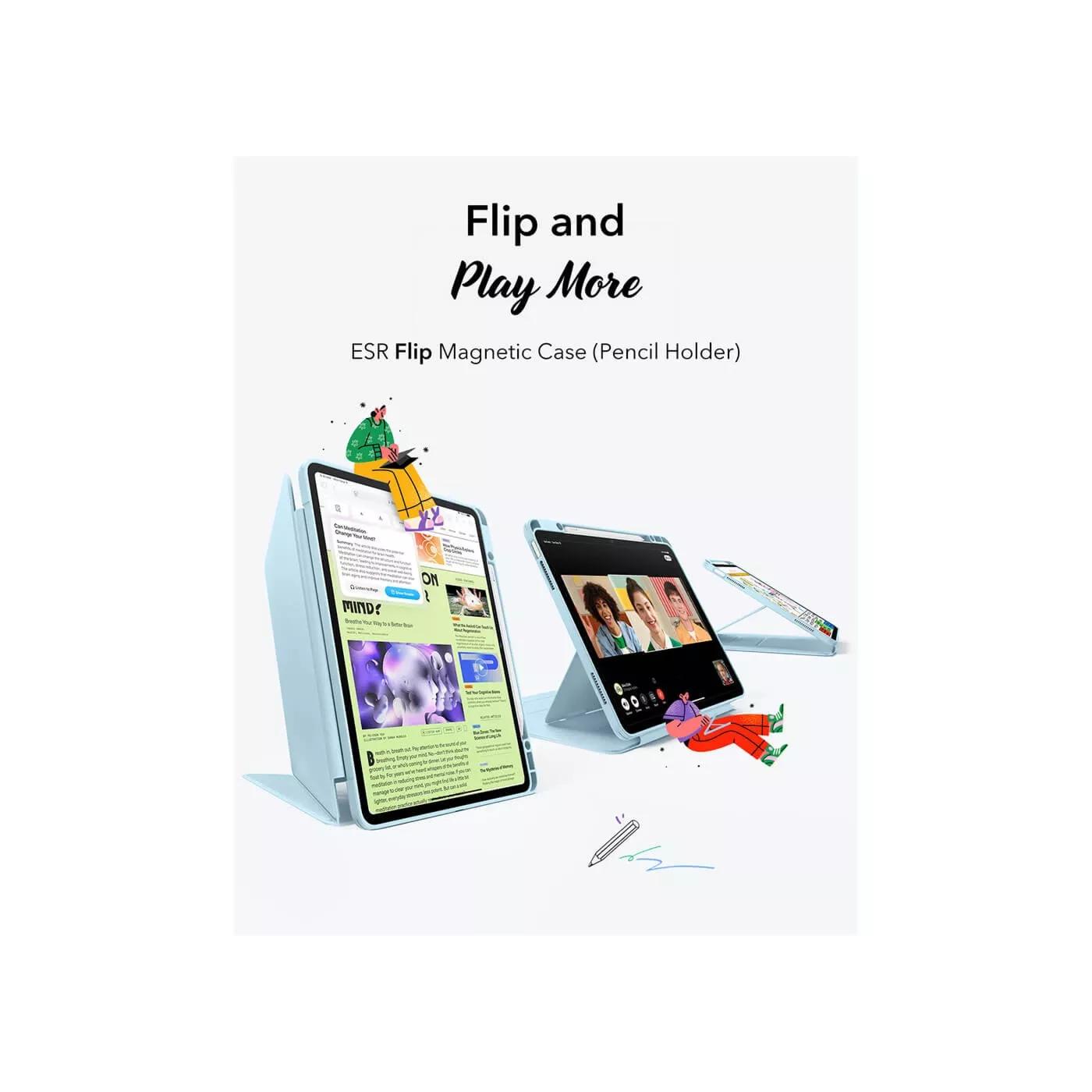 ESR Flip Magnetic Case with Pencil Holder for 13-inch iPad Air M3 Sky Blue