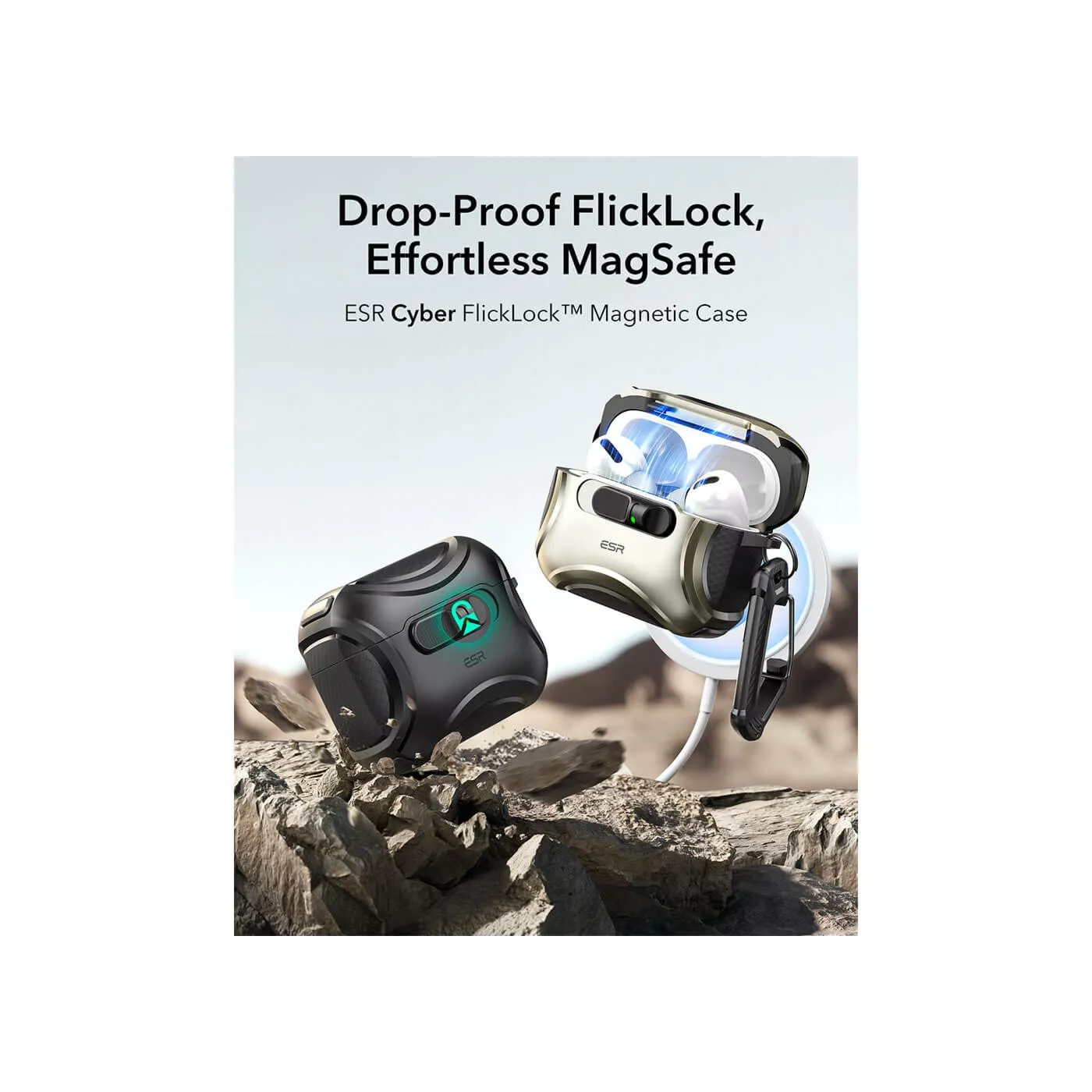 ESR Cyber FlickLock Magnetic Case for AirPods Pro3 - Titanium