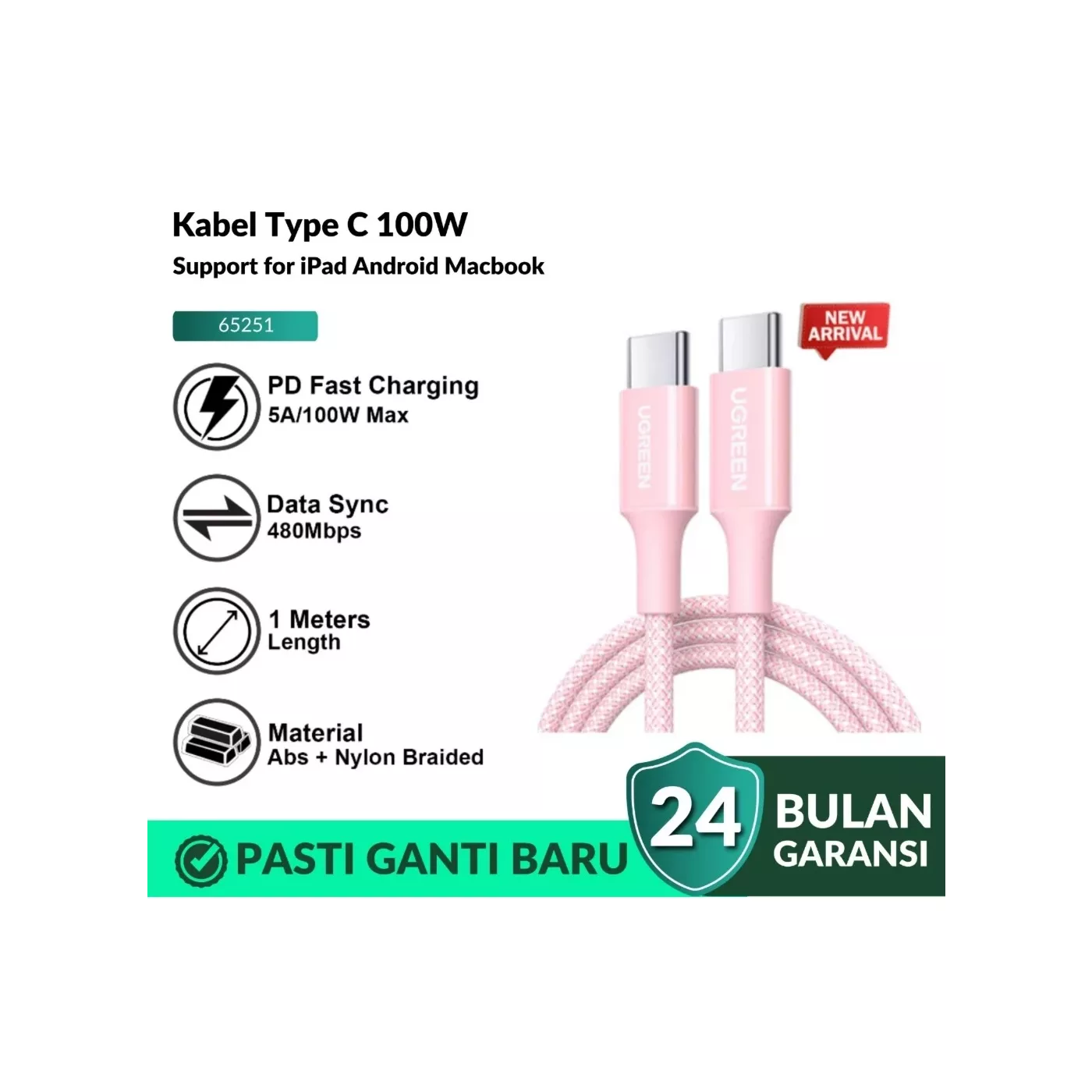 UGreen USB-C to USB-C 5A/100W Silicone Braided Cable