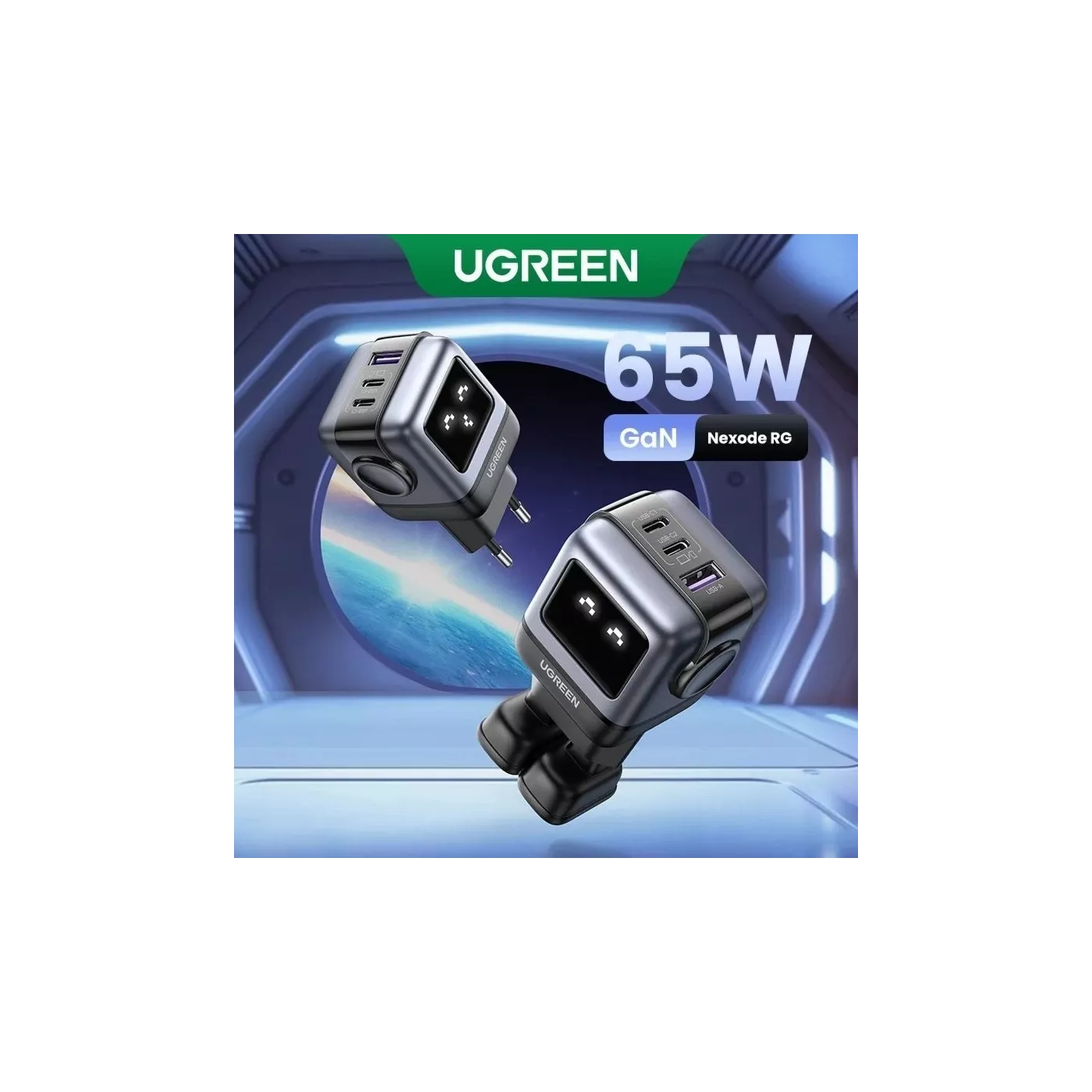 UGreen Robot GaN Fast Charger 65W Gray UK Plug