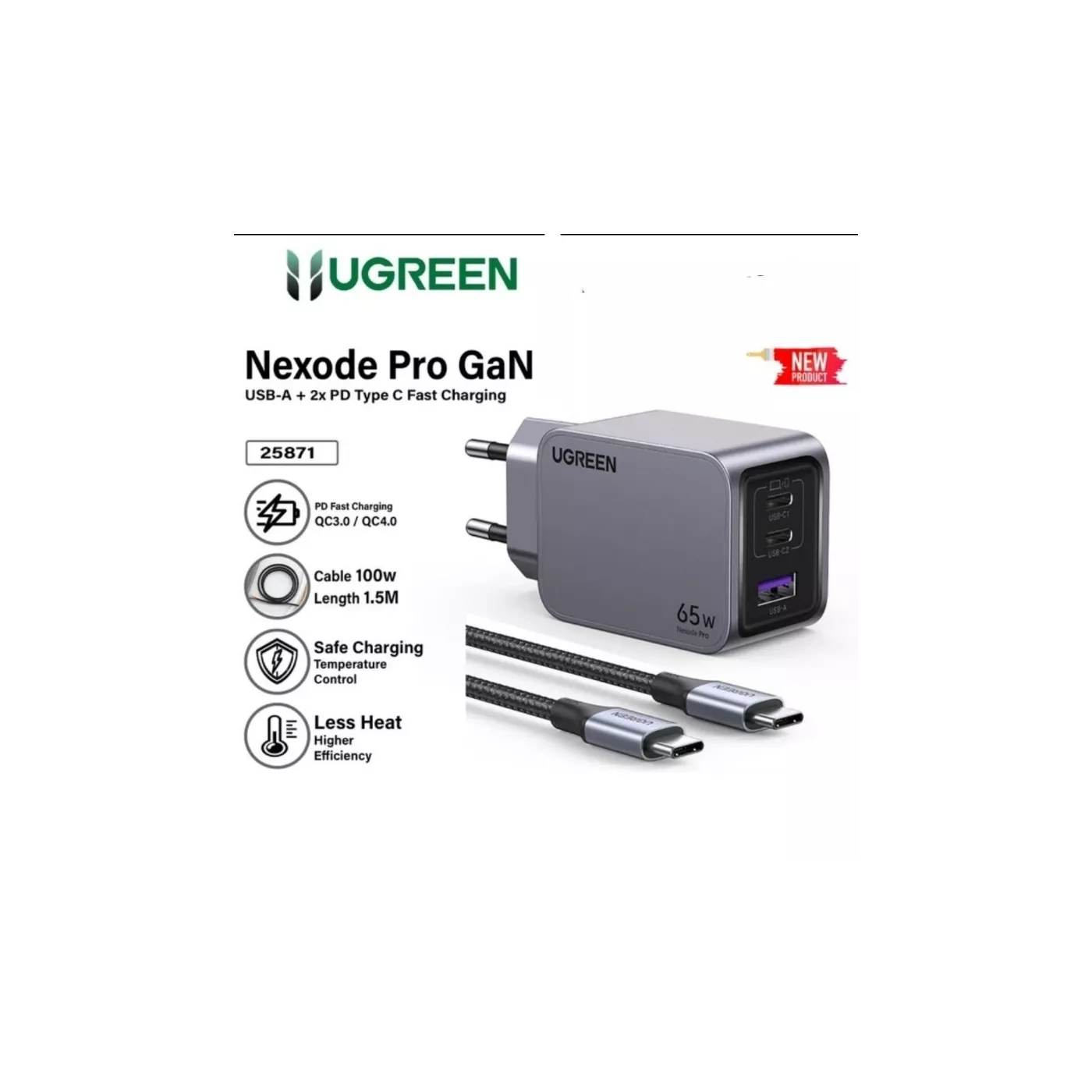 UGreen Robot GaN Fast Charger 65W Gray UK Plug