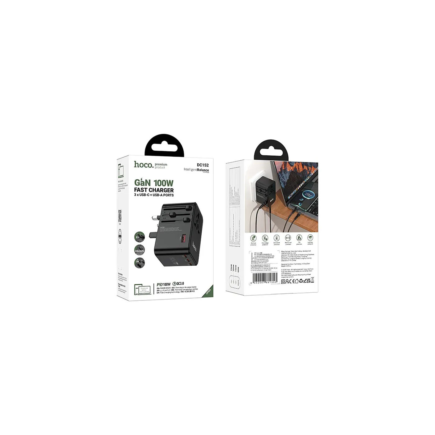 Hoco شاحن 100W PD QC3.0 بمقابس EU,US/AUS,UK