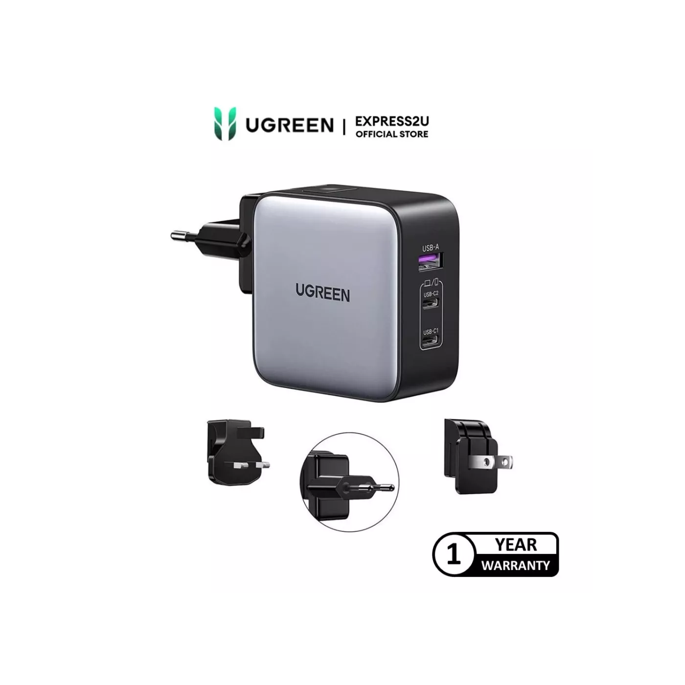 UGreen GaN Fast Charger 65W 2C1A Black UK