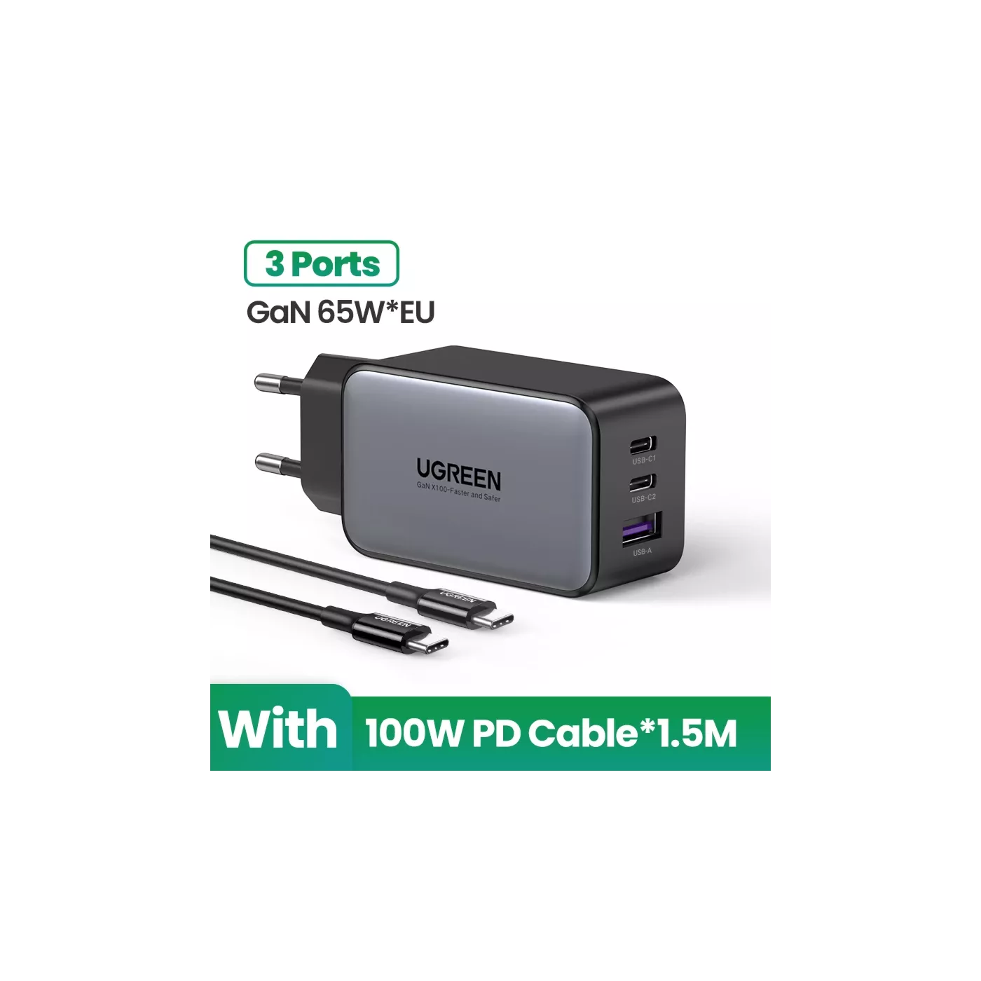 UGreen GaN Fast Charger 65W 2C1A Black UK
