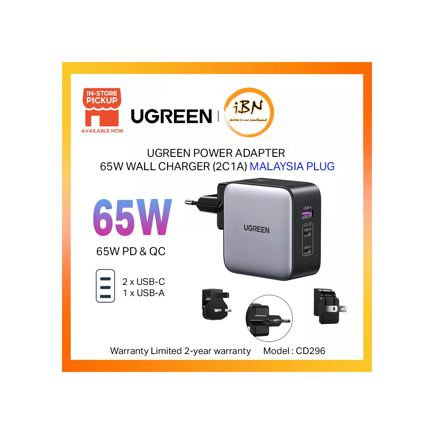 UGreen GaN Fast Charger 65W 2C1A Black UK