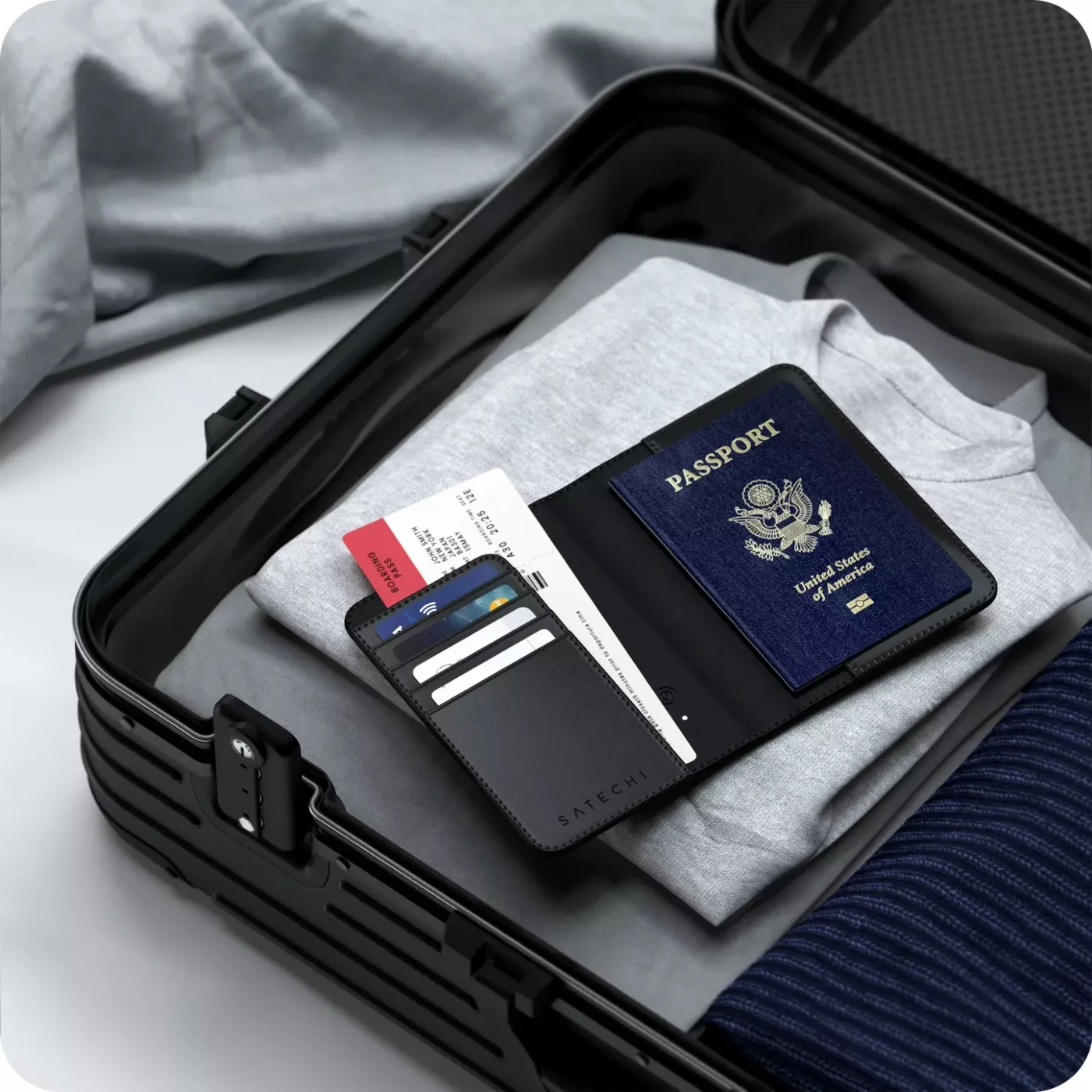 Satechi Passport Cover w/Find My Leather - Black
