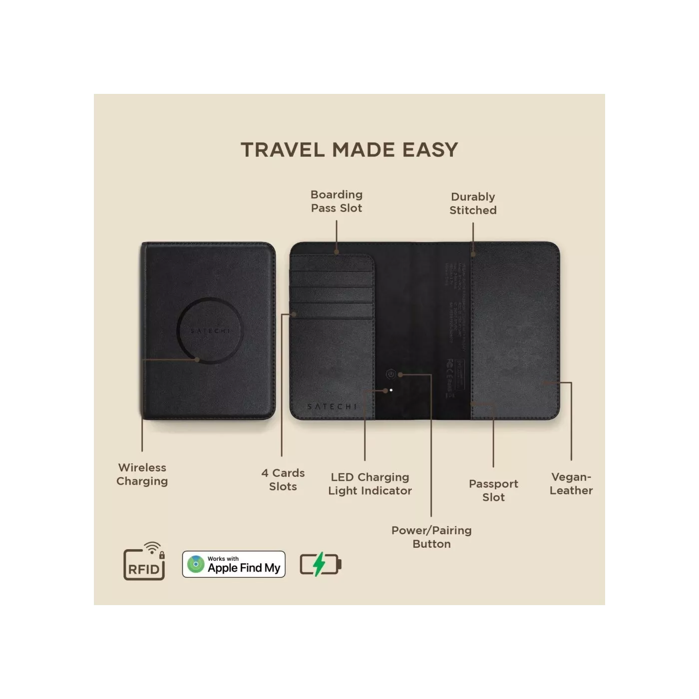 Satechi Passport Cover w/Find My Leather - Black