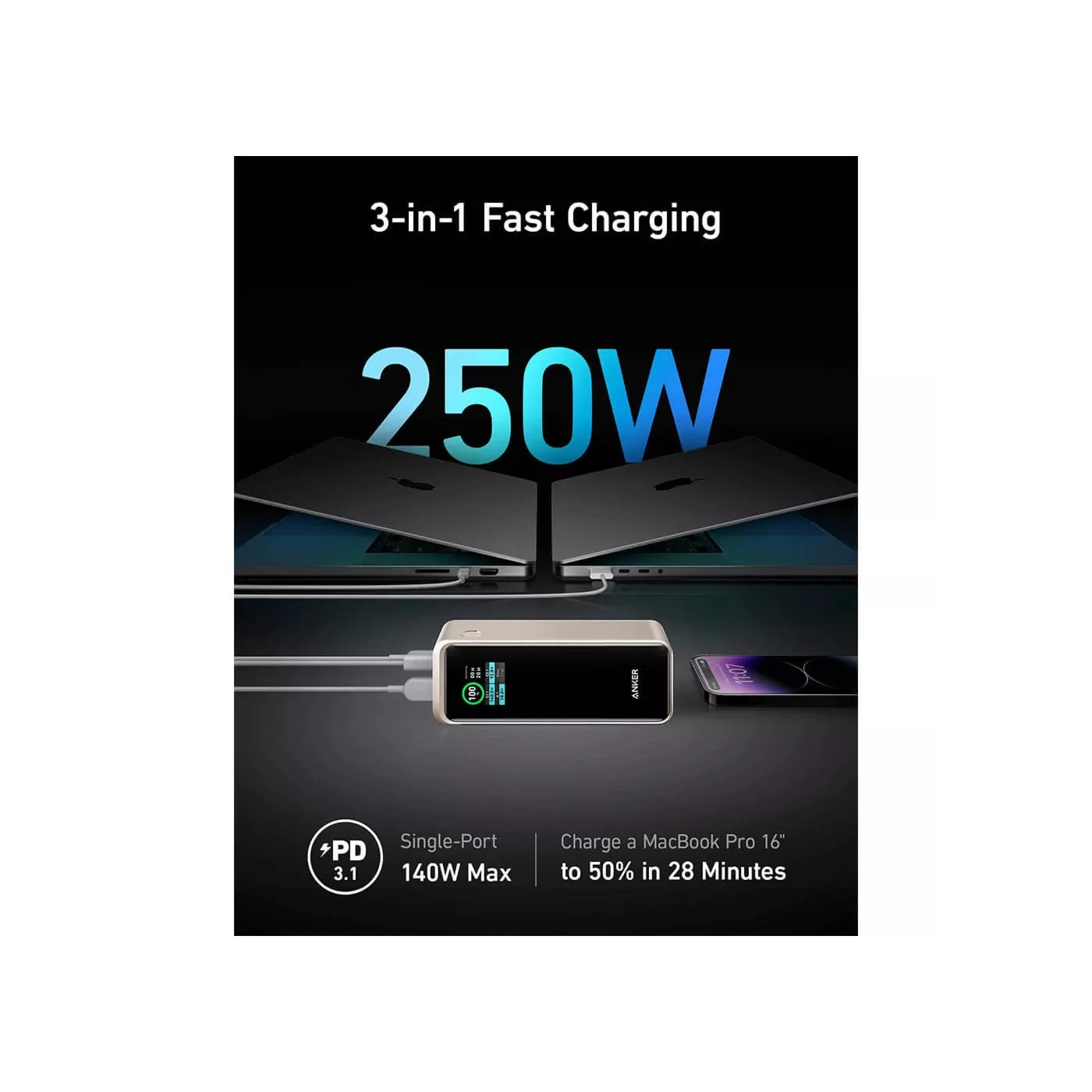 انكر برايم 27650mAh باور بانك 250 وات سلسلة 7 - أسود