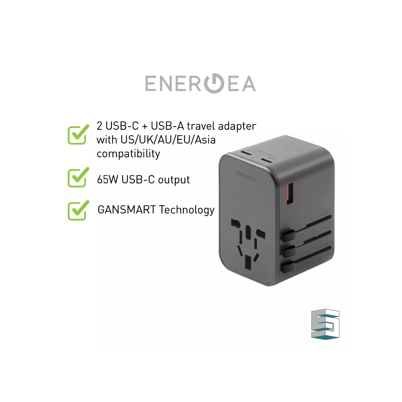 Energea - Travel Adapter - Ultra Thin - 65W - Gunmetal