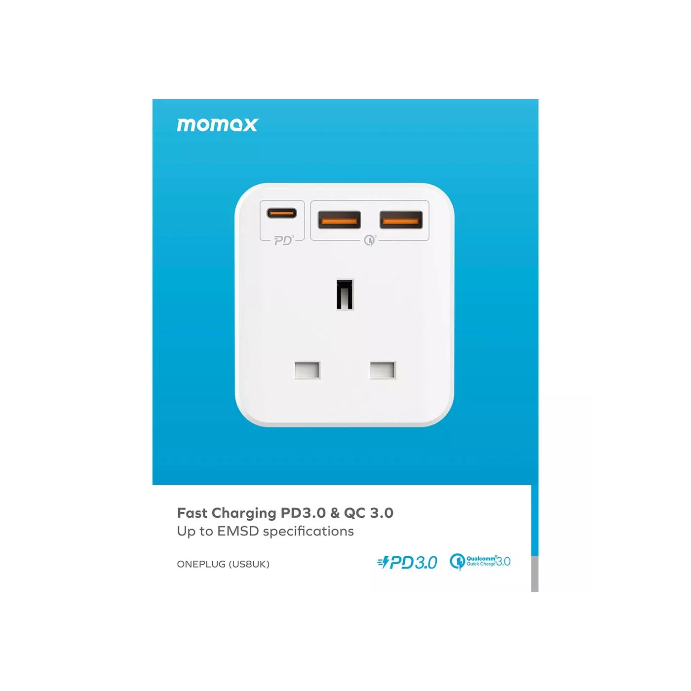 Momax OnePlug 3 Outlet Cube Extension w/USB - White