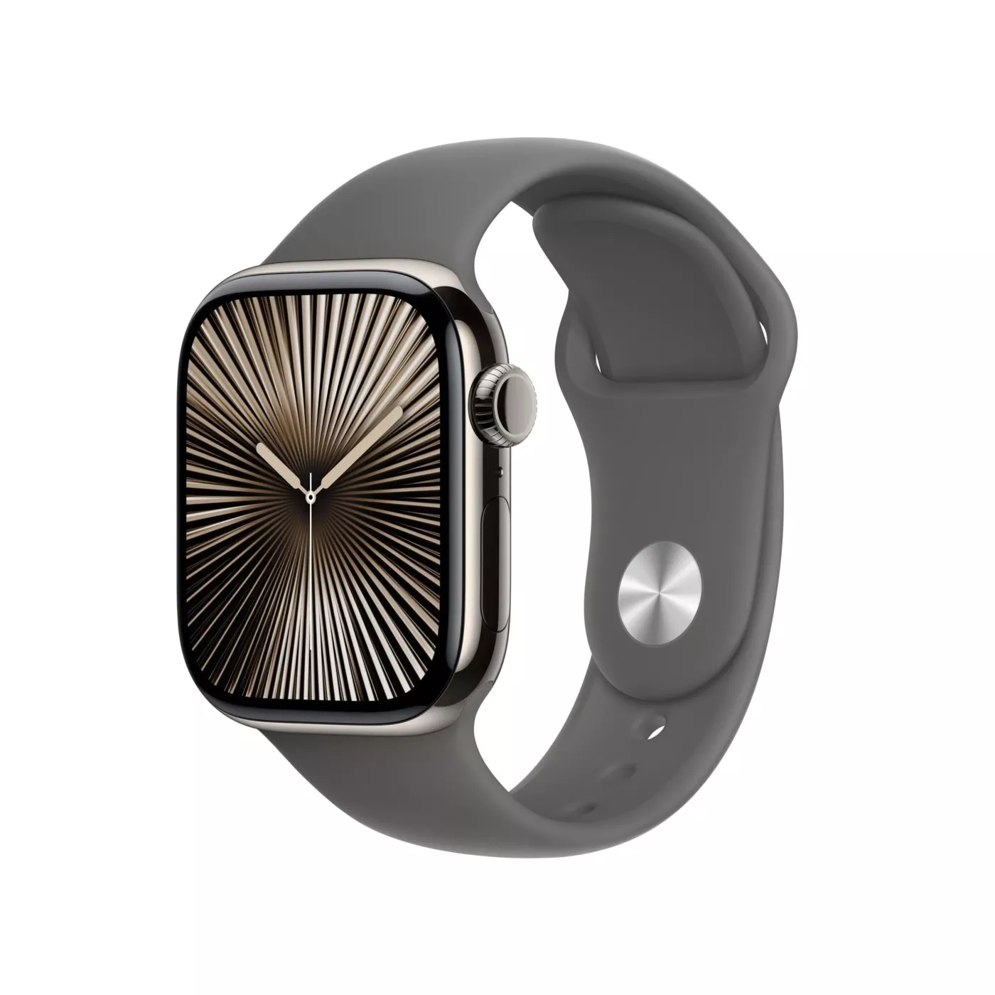 Apple Watch Series 10 GPS + Cellular 42mm Natural Titanium Case with Stone Gray Sport Band - S/M
