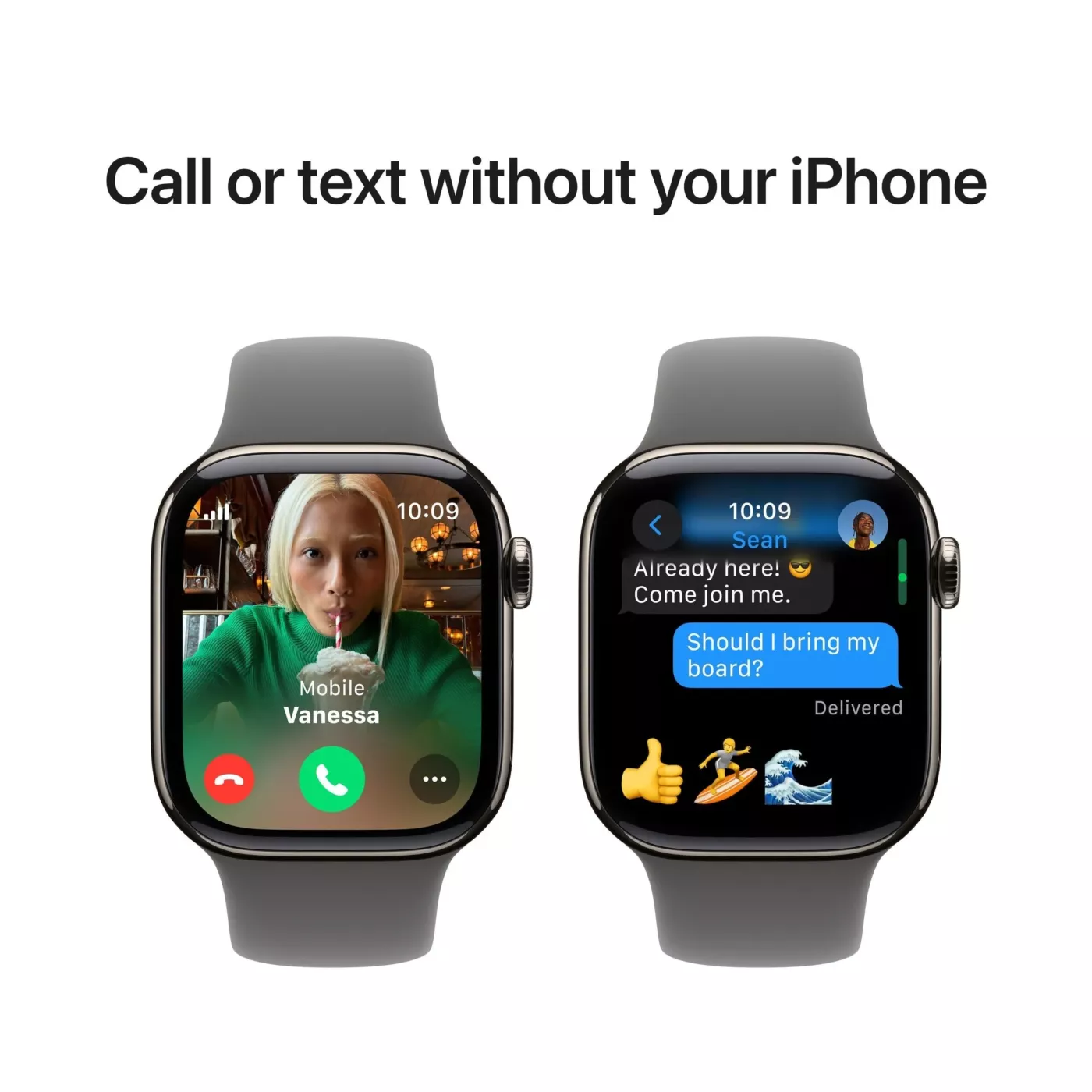 Apple Watch Series 10 GPS + Cellular 42mm Natural Titanium Case with Stone Gray Sport Band - M/L