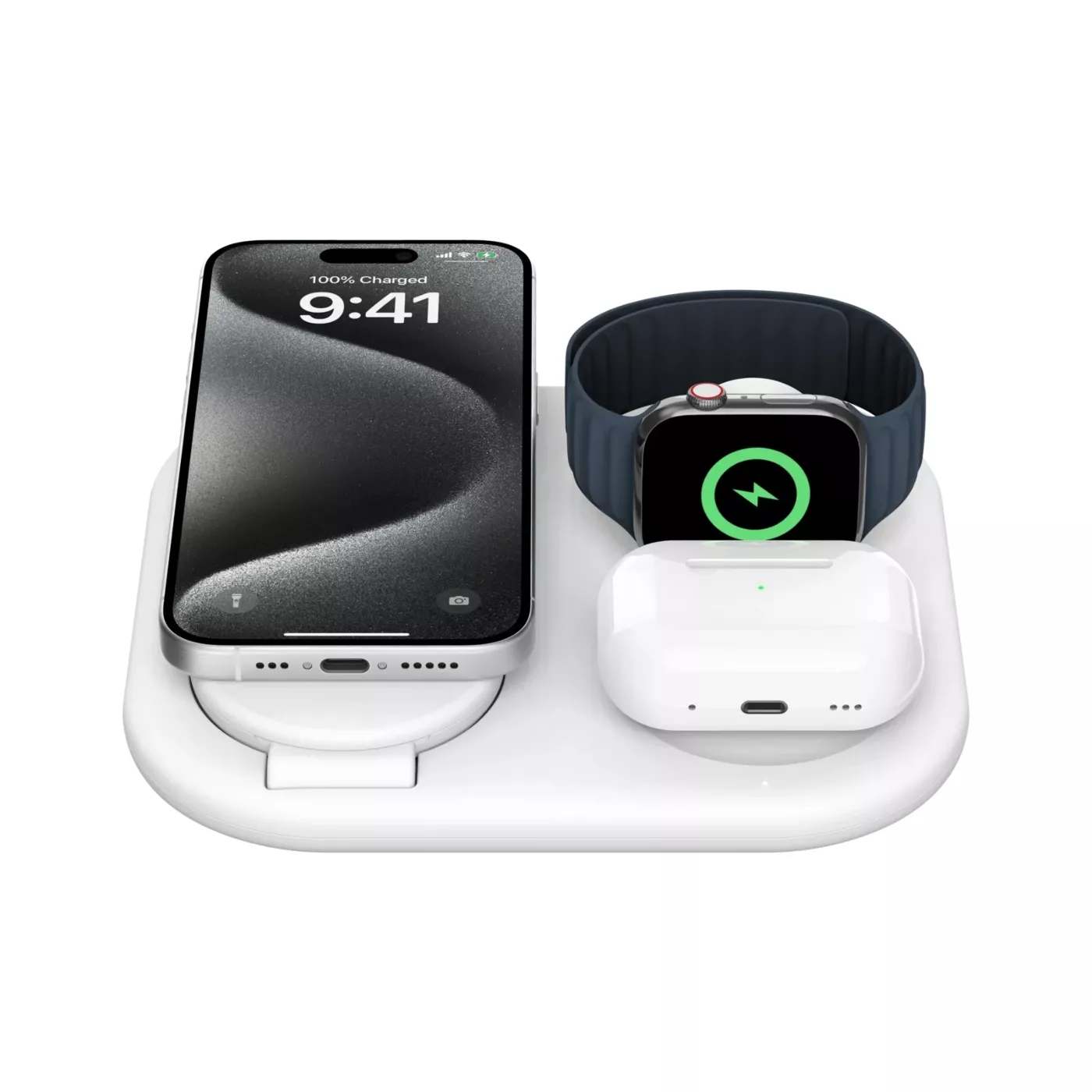 Belkin 3-in-1 Magnetic Wireless Charging Stand with Qi2 15W - White